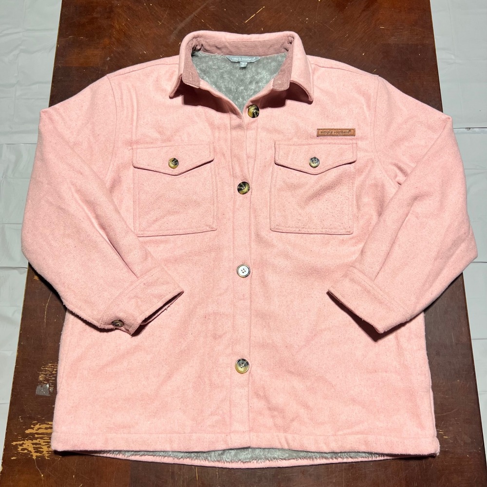 Simply Southern Pink Faux Fur Lined Shacket Shirt Jacket Womens Small RN147258